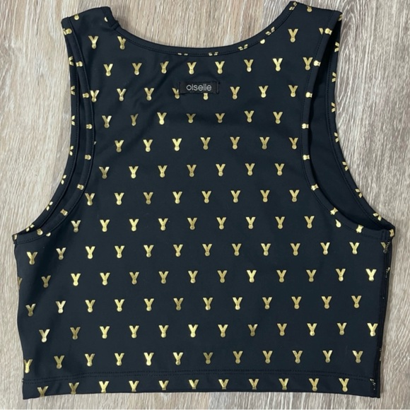 Oiselle Mettle black & gold tank crop top, size 8 NWT - Picture 2 of 6